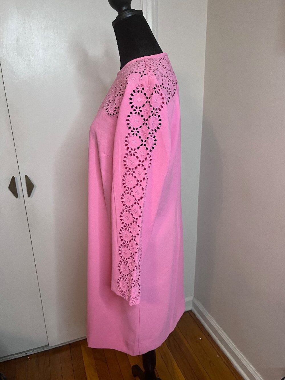 J. Crew Pink Eyelet-Trim Long Sleeve Shift Dress